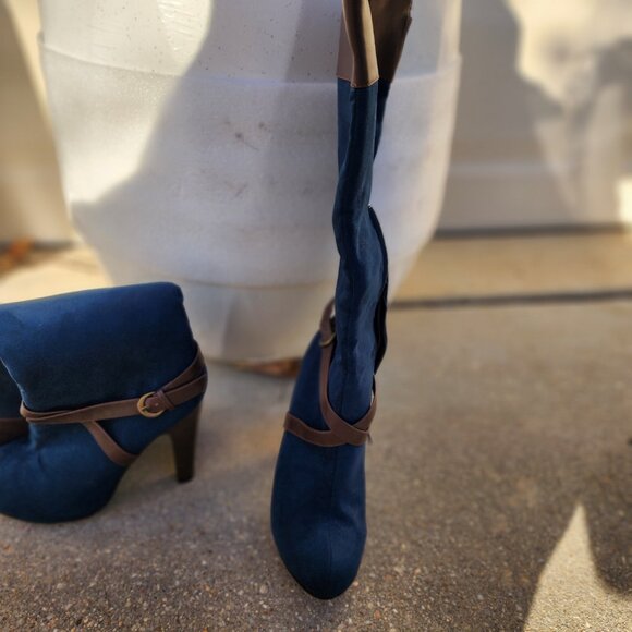 Y2K Western-Inspired Cowboy Chic Brand-New Blue Suede Women’s Knee Boots Size 9 - Picture 4 of 15